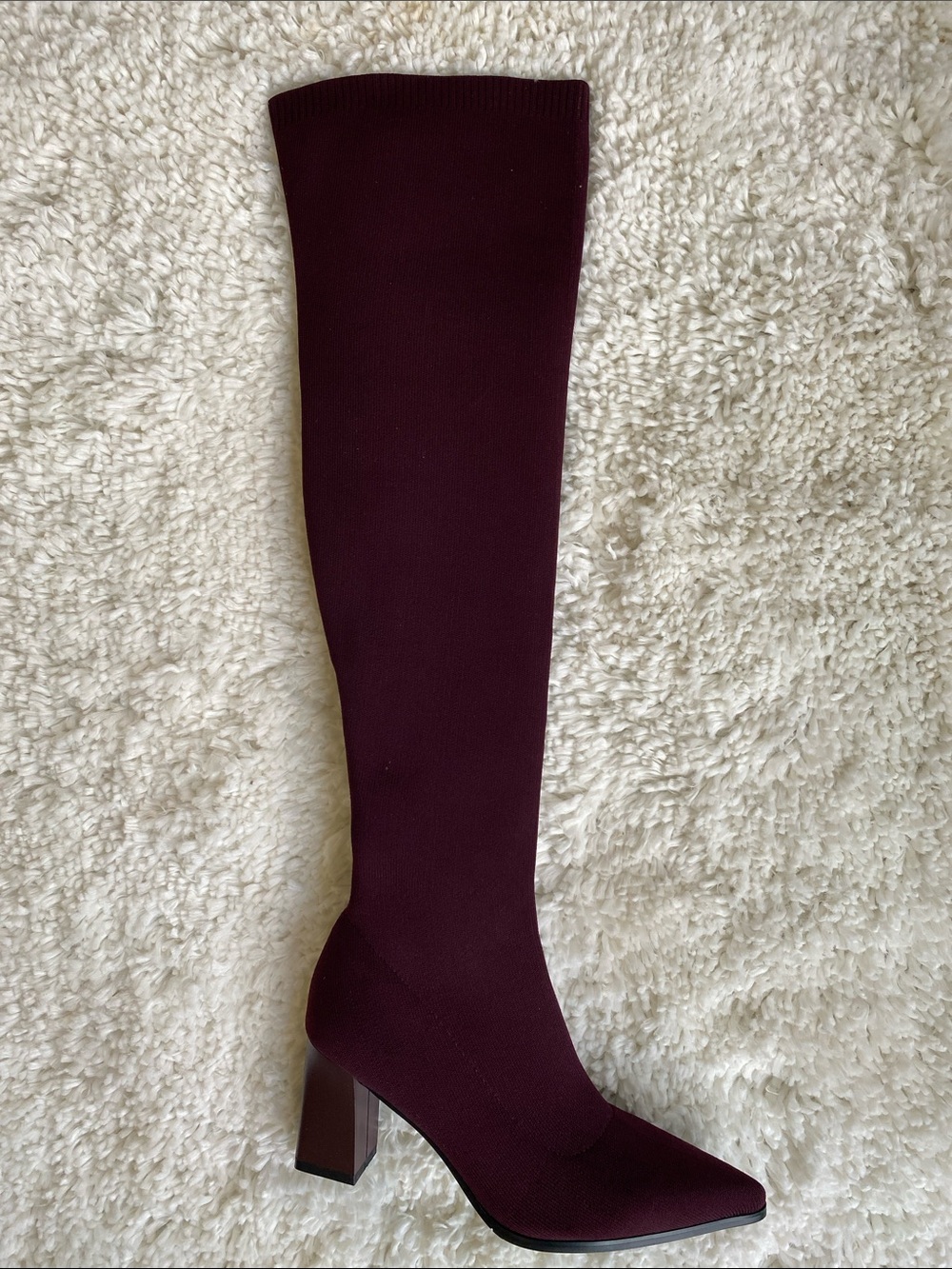 Over-The-Knee Stretch Block Heel Boot in Wine